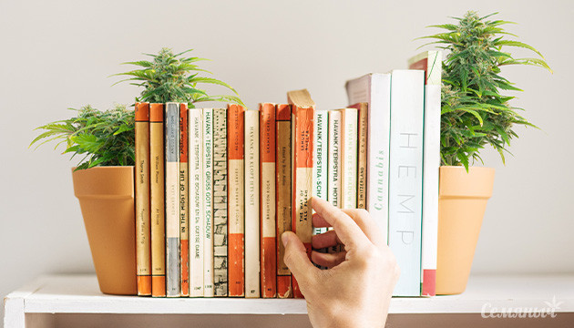 Книги о марихуане Полка с книгами о конопле