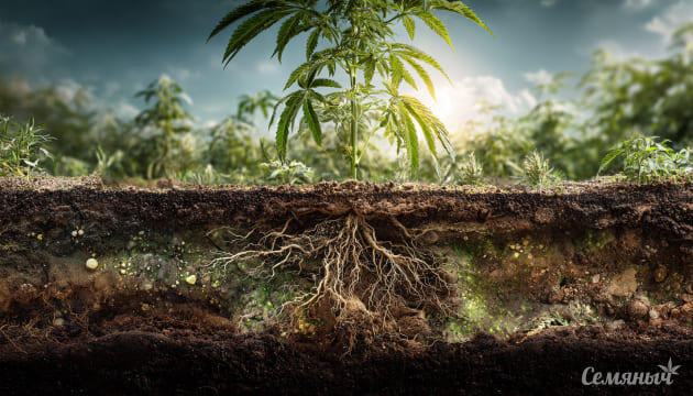 Корневая система технической конопли